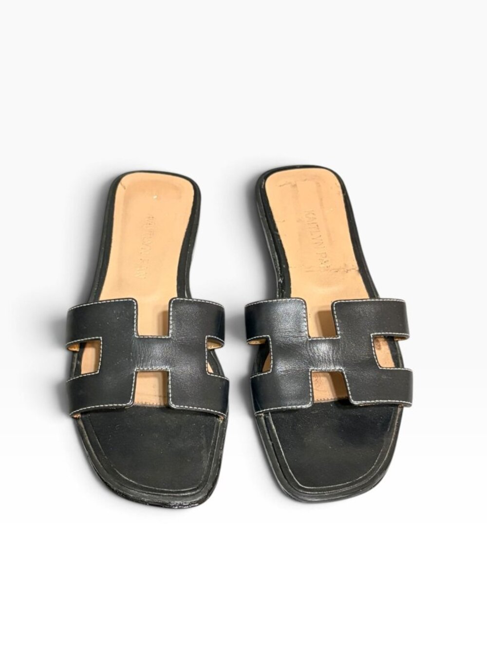 H Style Sandals US 6 Black Leather Flats Designer Style Luxury Paris Kaitlyn Pan